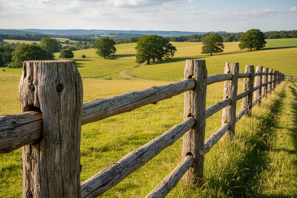 Farm fence with rugged fenceposts